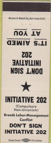 Matchbook Cover - Initiative 202 Pro Union 1958 White