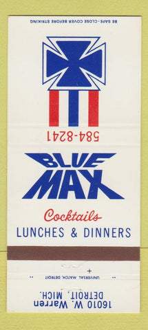 Matchbook Cover - Blue Max Restaurant Detroit MI 30 Strike