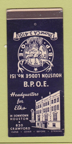 Matchbook Cover - Elks Lodge Houston TX SAMPLE 30 Strike