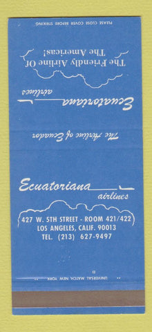 Matchbook Cover - Ecuatoriana Airlines Los Angeles CA Ecuador SAMPLE 30 Strike