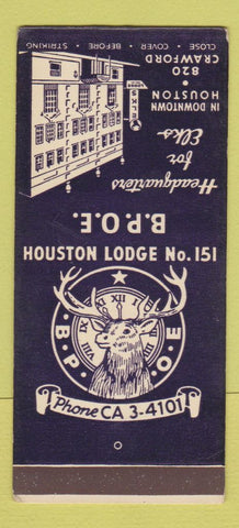 Matchbook Cover - Elks Lodge Houston TX SAMPLE 30 Strike