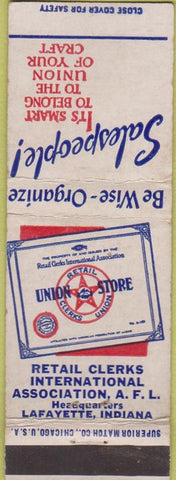 Matchbook Cover - Retail Clerks Union Lafayette IN