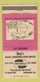 Matchbook Cover - Jay's Radio Motorola Lafayette LA 30 Strike