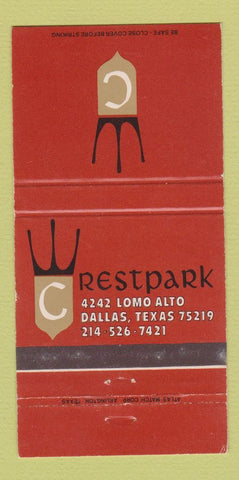 Matchbook Cover - Crestpark Dallas TX 30 Strike