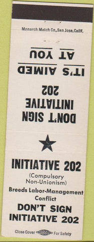 Matchbook Cover - Initiative 202 Pro Union 1958 White