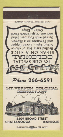Matchbook Cover - Mt Vernon Colonial Restaurant Chattanooga TN 30 Strike