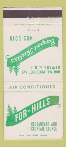 Matchbook Cover - For Hills Restaurant Newark NJ WEAR 30 Strike