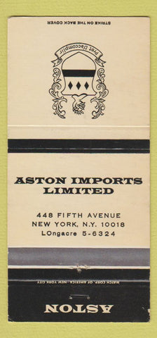 Matchbook Cover - Aston Imports Limited New York City 30 Strike