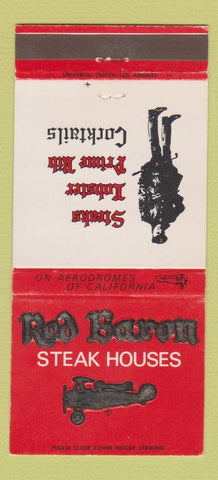 Matchbook Cover - Red Baron Steak Houses Riverside San Jose Oxnard CA 30 Strike