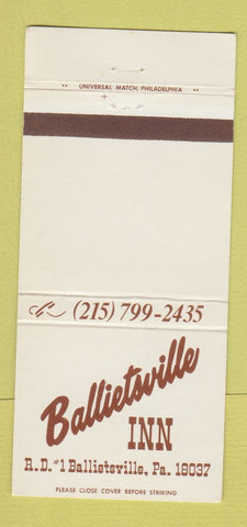 Matchbook Cover - Ballietsville Inn PA 30 Strike
