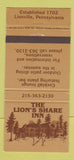 Matchbook Cover - Lion's Share Inn Lionville PA 30 Strike