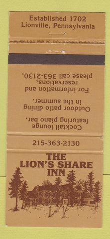 Matchbook Cover - Lion's Share Inn Lionville PA 30 Strike
