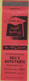 Matchbook Cover - Hill's Auto Parts Pontotoc MS