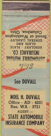 Matchbook Cover - Noel Duvall Auto Insurance Columbus OH