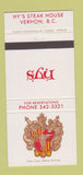 Matchbook Cover - Hy's Steak House Vernon BC 30 Strike