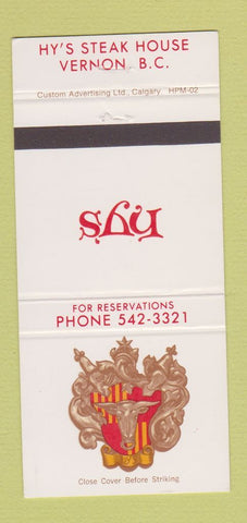 Matchbook Cover - Hy's Steak House Vernon BC 30 Strike