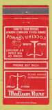 Matchbook Cover - Medium Rare Steak Chicago Ridge IL 30 Strike