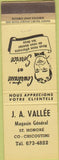 Matchbook Cover - JA Vallee Magasin General St Honore QC