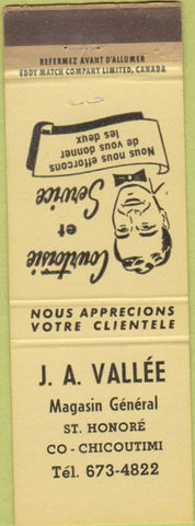 Matchbook Cover - JA Vallee Magasin General St Honore QC