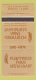Matchbook Cover - Plentywood Farm Restaurant Bensenville IL 30 Strike