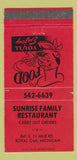 Matchbook Cover - Sunrise Family Restaurant Royal Oak MI WEAR 30 Strike