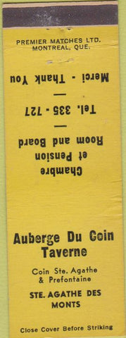 Matchbook Cover - Auberge Du Coin Tavern Ste Agathe Des Monts QC