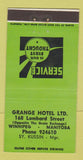 Matchbook Cover - Grange Hotel Winnipeg MB 30 Strike