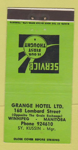 Matchbook Cover - Grange Hotel Winnipeg MB 30 Strike