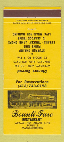 Matchbook Cover - Bounti Fare Restaurant Adams MA 30 Strike