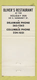 Matchbook Cover - Oliver's Restaurant Delaware OH WEAR 30 Strike