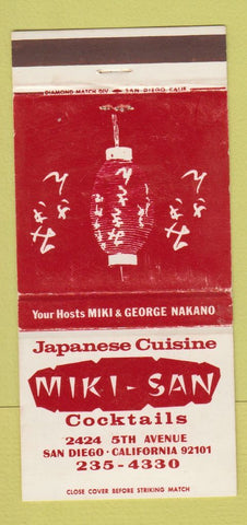 Matchbook Cover - Miki San Japanese Restaurant San Diego CA WEAR 30 Strike