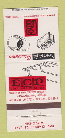 Matchbook Cover - Eau Claire Prestress Fehr Concrete WI Rice Lake 30 Strike