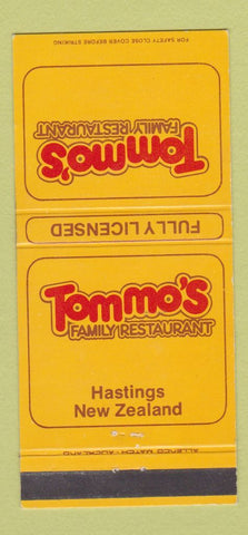 Matchbook Cover - Tommo's Family Restaurant Hastings New Zealand 30 Strike