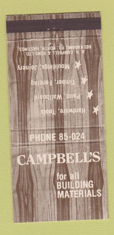 Matchbook Cover - Campbells Building Supply Hastings New Zealand 30 Strike