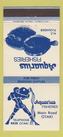 Matchbook Cover - Aquarius Fisheries Otaki New Zealand Flounder 30 Strike