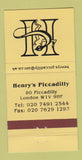 Matchbook Cover - Henry's Piccadilly London UK  30 Strike