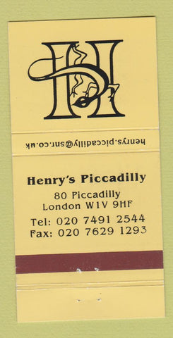 Matchbook Cover - Henry's Piccadilly London UK  30 Strike