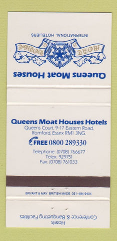 Matchbook Cover - Queens Moat Houses Hotels Romford Essex UK 30 Strike