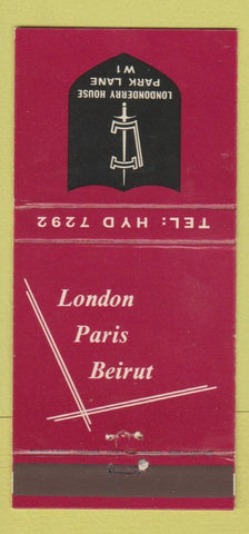 Matchbook Cover - Londonderry House London Paris Beirut 30 Strike