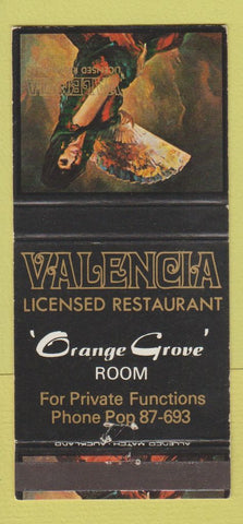 Matchbook Cover - Valencia Restaurant Auckland New Zealand girlie 30 Strike