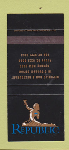 Matchbook Cover - Republic Bar Restaurant Sydney Australia SAMPLE 30 Strike