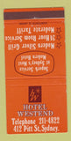 Matchbook Cover - Hotel Westend Sydney Australia 30 Strike
