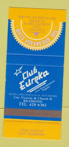 Matchbook Cover - The Breakfast Club St Kilda Australia SAMPLE 30 Strike
