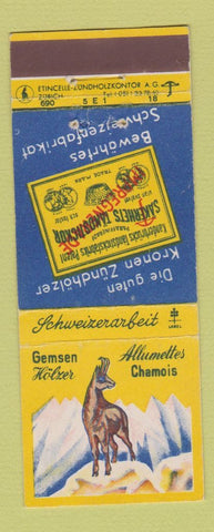 Matchbook Cover - Sakerhets Tandstickor Gemsen Holzer Switzerland