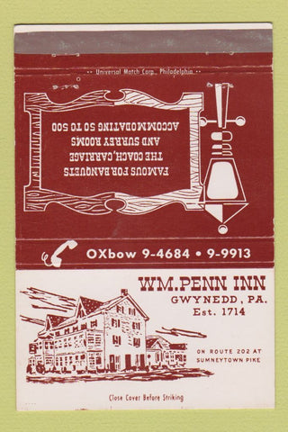 Matchbook Cover - Wm Penn Inn Gwynedd PA 40 Strike