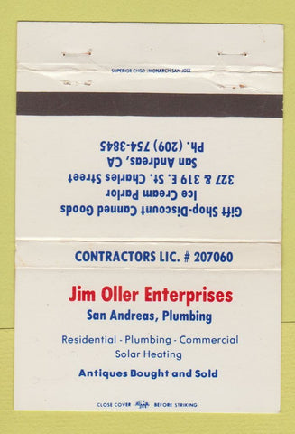 Matchbook Cover - Jim Oller Plumbing San Andreas CA 40 Strike