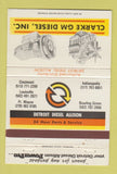 Matchbook Cover - Clarke GM Diesel Indianapolis Cincinnati 40 Strike