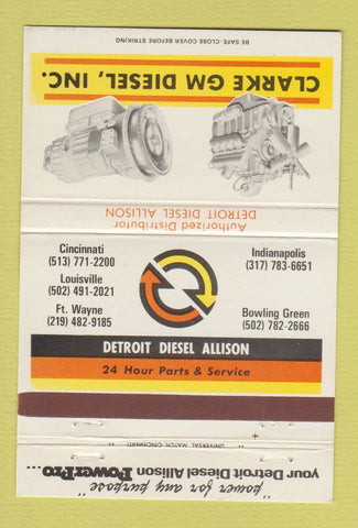 Matchbook Cover - Clarke GM Diesel Indianapolis Cincinnati 40 Strike
