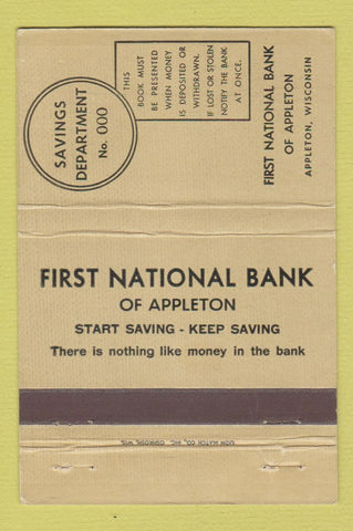 Matchbook Cover - First National Bank Appleton WI WEAR 40 Strike