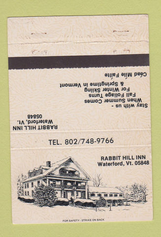 Matchbook Cover - Rabbit Hill Inn Waterford VT 40 Strike